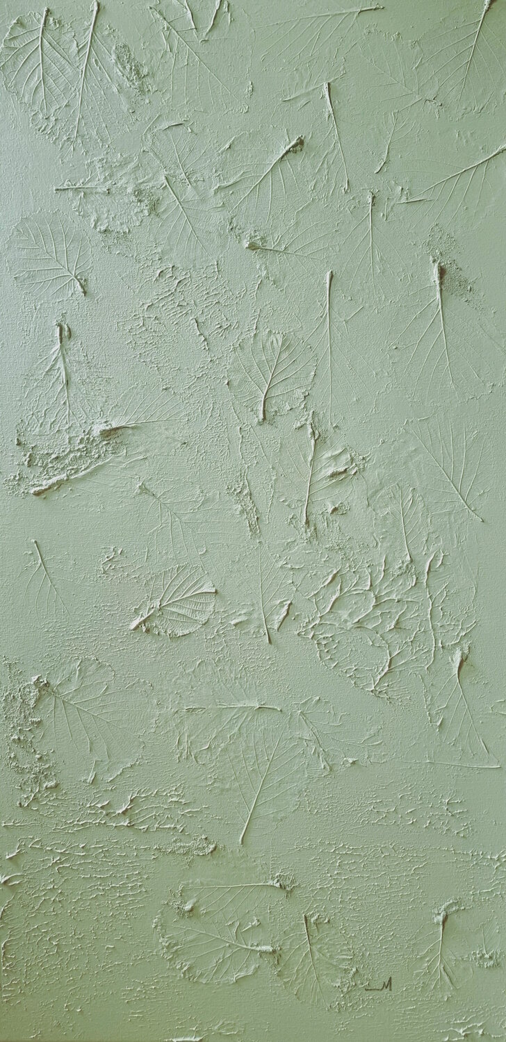 Textured sage green  with dried leaves. Maira Rībena