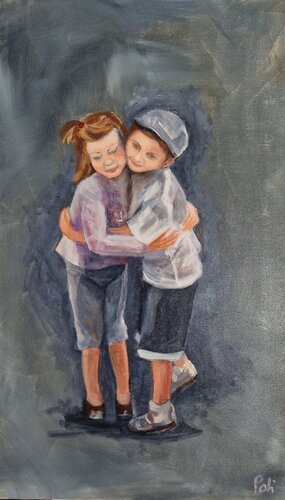 Bambini che si abbracciano by Chiara Poli, 油畫 for Sale on Singulart