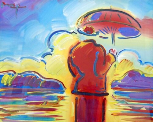 Umbrella Man at Sea / Umbrella Man with Landscape di Peter Max, Opera su carta in vendita su Singulart
