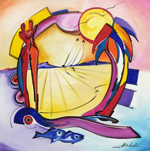 The Sun Bursting The Sky by Alfred Gockel, 회화 for Sale on Singulart