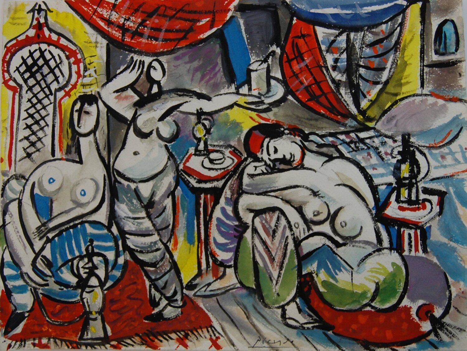 Les Femmes d'Alger (Women of Algiers)-Study Pablo Picasso Originalgemälde zu verkaufen