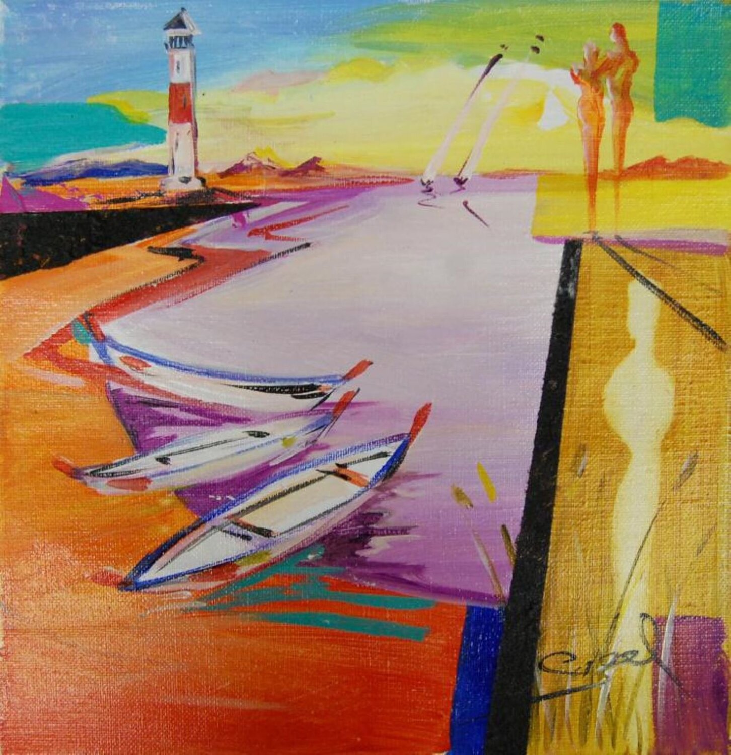 Boat 3 Alfred Gockel Dipinto originale in vendita
