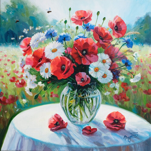 Lovely red poppies in summer van Jana Magdova, Schilderij te koop op Singulart