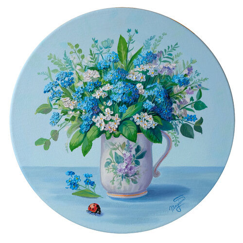 Forget-me-nots blossom harmony ROUND di Jana Magdova, Pittura in vendita su Singulart