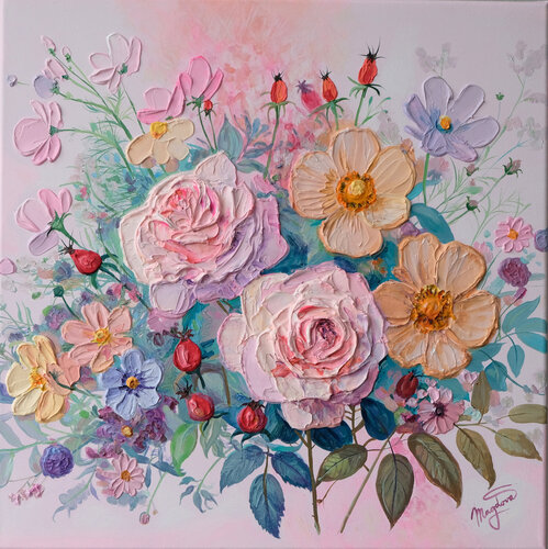 The pink roses breathe of love van Jana Magdova, Schilderij te koop op Singulart