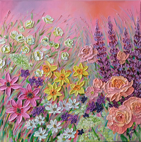 Flower garden symphony in bloom by Jana Magdova, Painting for Sale on Singulart