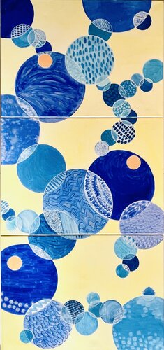 “Blue Bubbles in yellow “ van Martina Repetti, Schilderij te koop op Singulart