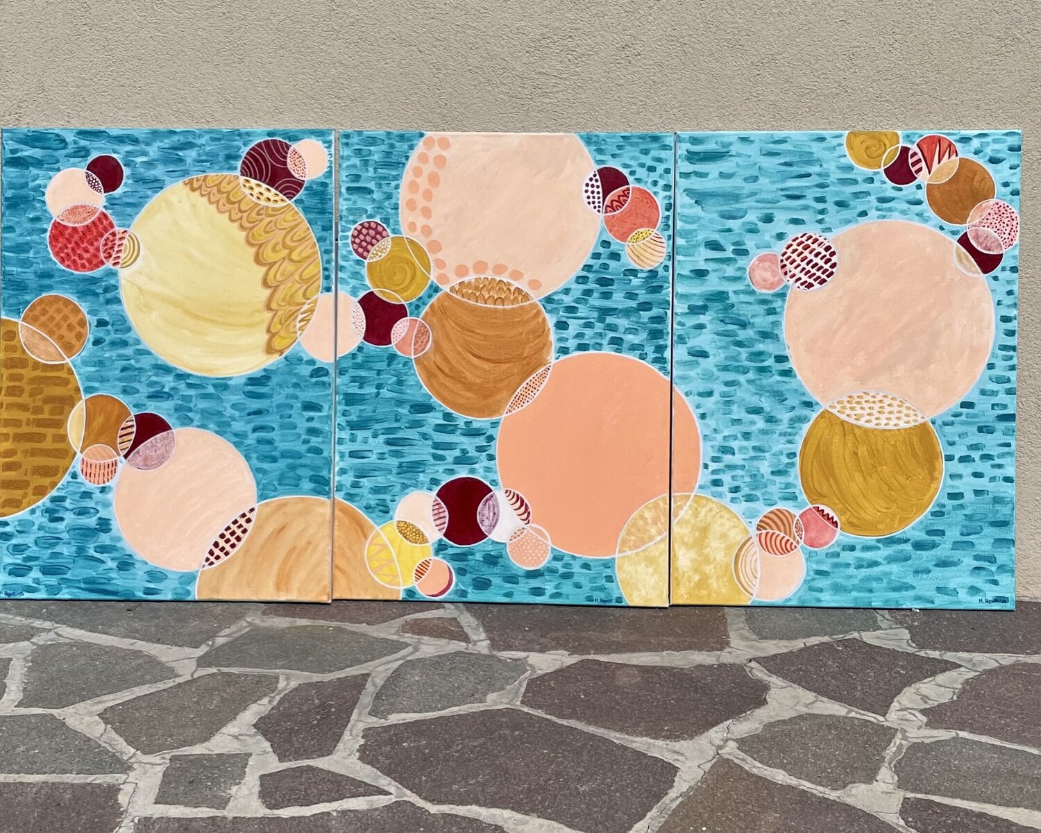 “Bubbles triptych in warm colours” Martina Repetti