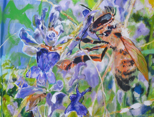 Honigbiene auf Lavendel di Kirsten Treis, Pittura in vendita su Singulart