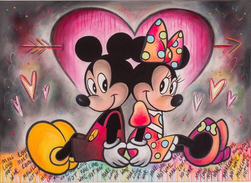 Mickey&Minnie - MAKE LOVE NOT WAR by Nadine Riedl, Painting for Sale on Singulart