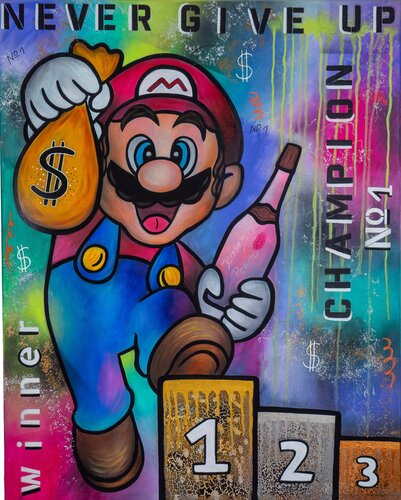 Super Mario - Never give up by Nadine Riedl, Painting for Sale on Singulart