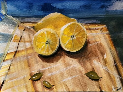 Stillleben mit Zitronen von Petra Erengil, Malerei kaufen auf Singulart