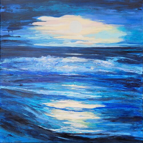 "Pleine lune sur mer" von Laurence Moretto, Malerei kaufen auf Singulart