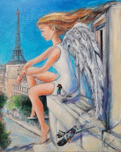 "Un ange sur Paris" di Laurence Moretto, Pittura in vendita su Singulart