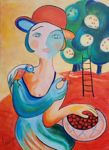 "La dame aux cerises" de Laurence Moretto, Pintura a la venta en Singulart