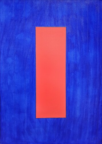 "Fenêtre dans l'abstraction (5) ( verticale, rouge pyrole et bleu outremer)" par Laurence Moretto, Peinture en vente sur Singulart