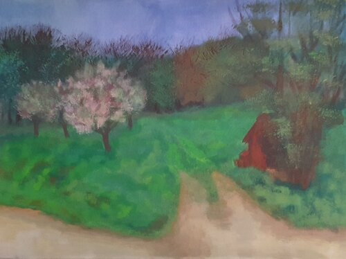 The path becomes a meadow de Sarah Hamm, Pintura a la venta en Singulart
