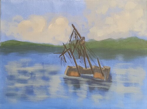 Fishing boat after the storm de Sarah Hamm, Pintura a la venta en Singulart