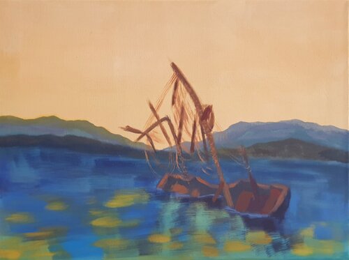Fishing boat after the storm II de Sarah Hamm, Pintura a la venta en Singulart