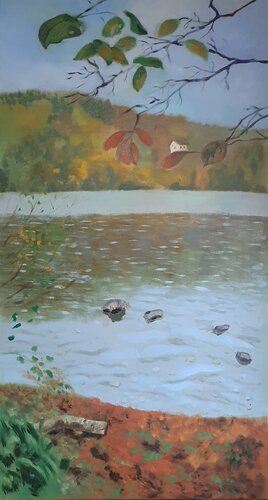 Small house on a leaf de Sarah Hamm, Pintura a la venta en Singulart
