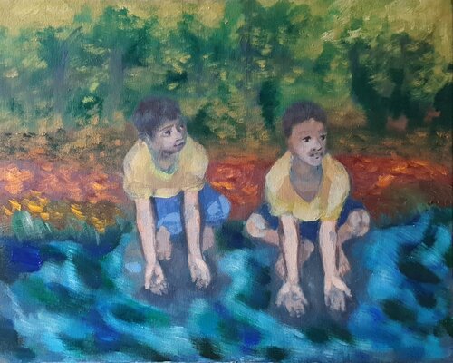 Children playing by Sarah Hamm, 油畫 for Sale on Singulart