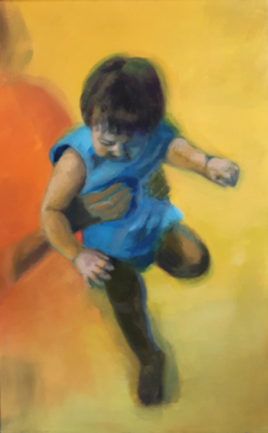 The child (against a yellow background) Sarah Hamm Originalgemälde zu verkaufen