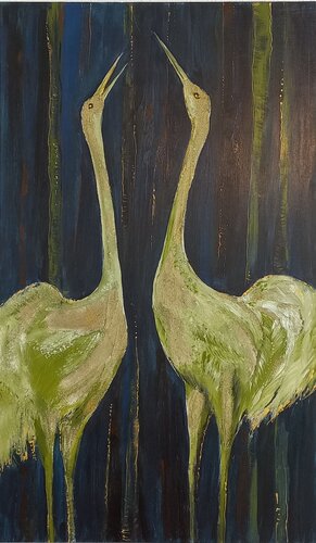 Tanz der Kraniche di Henriette Lorkowski, Pittura in vendita su Singulart