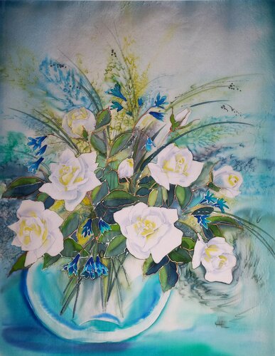 Strauß mit weißen Rosen von Henriette Lorkowski, Malerei kaufen auf Singulart