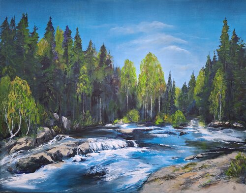 Scandinavian Landscape, the Energie of Water van Henriette Lorkowski, Schilderij te koop op Singulart