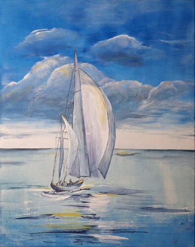 Wind in den Segeln II van Henriette Lorkowski, Schilderij te koop op Singulart