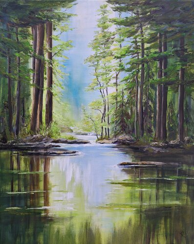 Stiller Waldsee di Henriette Lorkowski, Pittura in vendita su Singulart