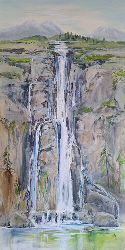Wasserfall in den Bergen van Henriette Lorkowski, Schilderij te koop op Singulart