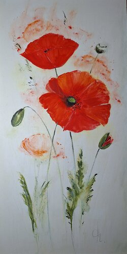 Mohnblüten im Wind von Henriette Lorkowski, Malerei kaufen auf Singulart