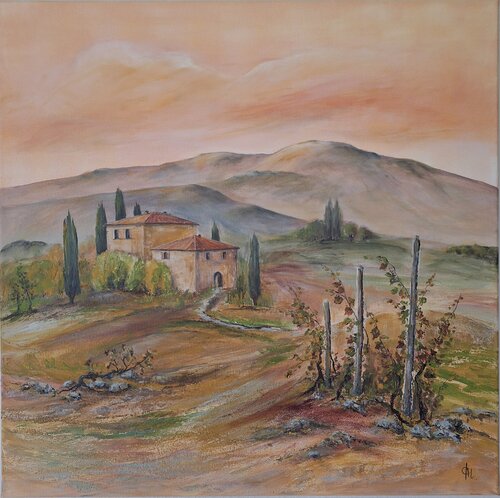 Toscana im Abendlicht van Henriette Lorkowski, Schilderij te koop op Singulart