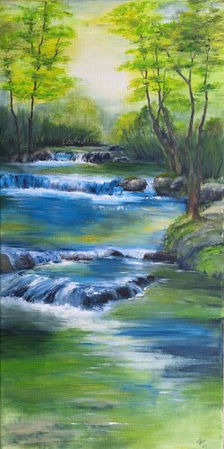 Bachlauf im Frühling van Henriette Lorkowski, Schilderij te koop op Singulart