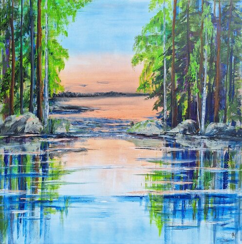 Waldlandschaft am See von Henriette Lorkowski, Malerei kaufen auf Singulart