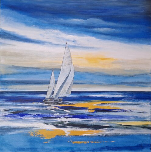 Sailing the sunlit waves by Henriette Lorkowski, 회화 for Sale on Singulart