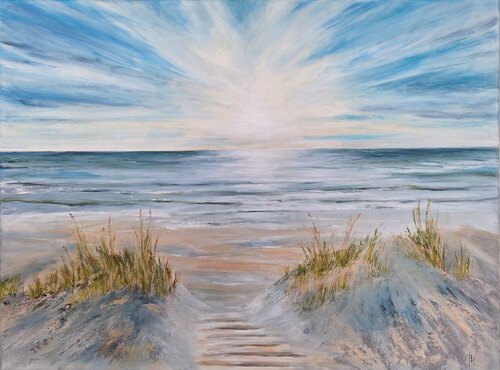 Sonnenaufgang am Strand van Henriette Lorkowski, Schilderij te koop op Singulart