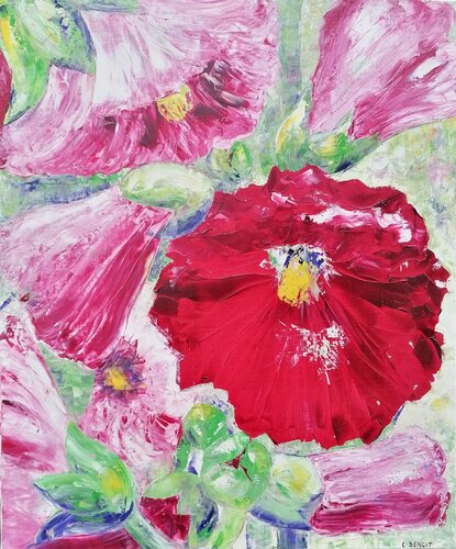 Roses trémières bis by Christiane Benoit, Painting for Sale on Singulart