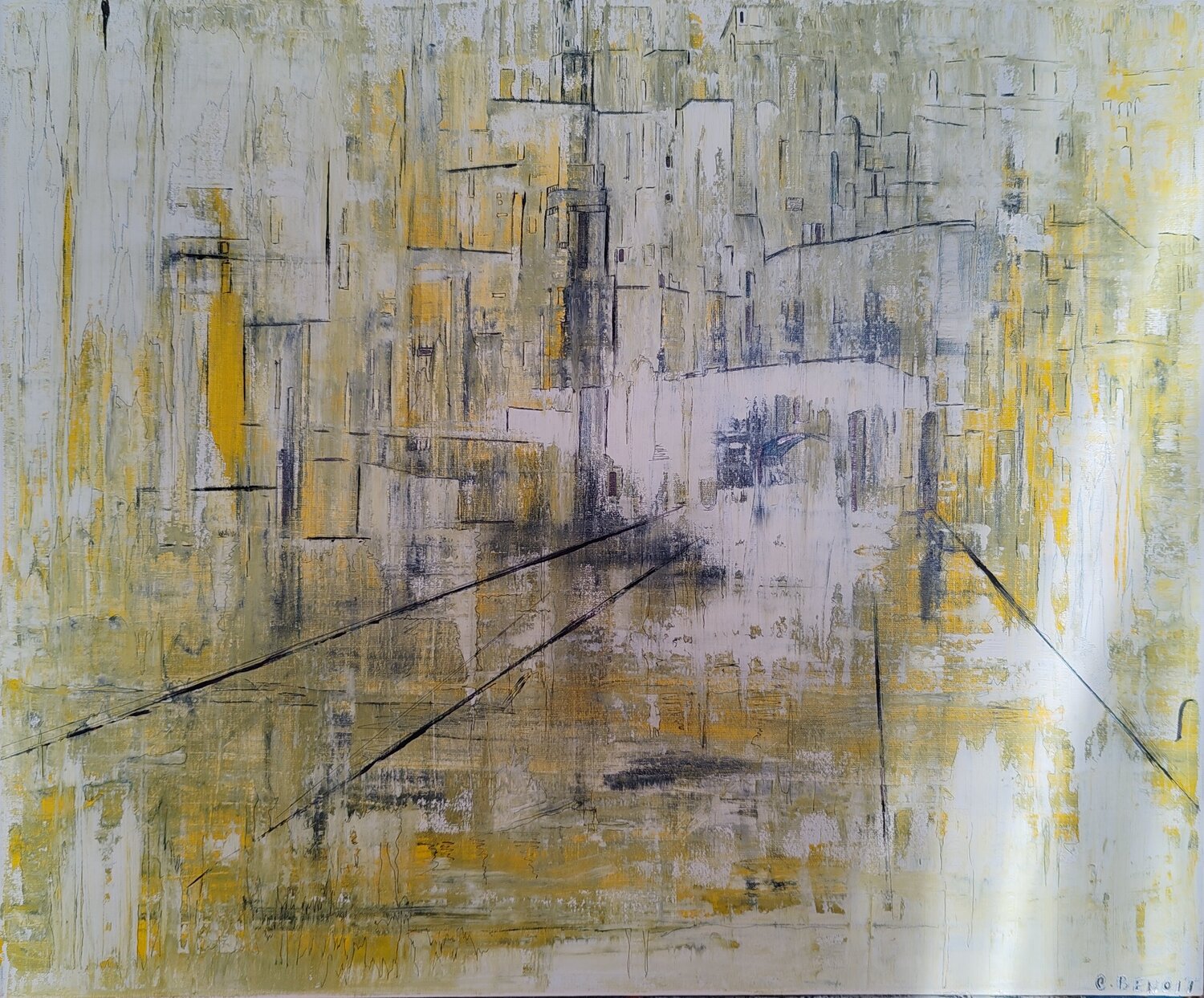 Paysage urbain : entre pluie et soleil Christiane Benoit Originalgemälde zu verkaufen