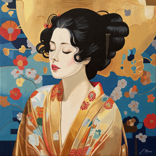 Geisha aux fleurs by Elisabeth Mione, Painting for Sale on Singulart
