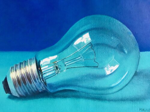 Glühbirne  türkis - blau di Monika Köhler, Pittura in vendita su Singulart