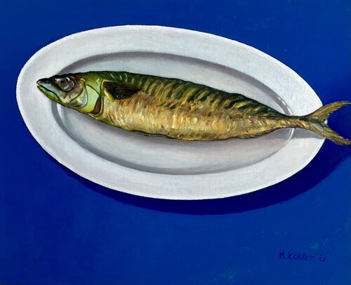 Fisch auf Porzellanteller di Monika Köhler, Pittura in vendita su Singulart