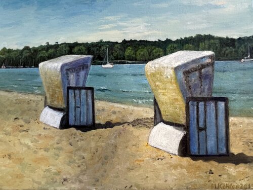 Strandkörbe am Strandbad Wannsee di Monika Köhler, Pittura in vendita su Singulart