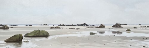 La plage des Amiets à marée basse - variation 2 di Isabelle Jouan, Pittura in vendita su Singulart