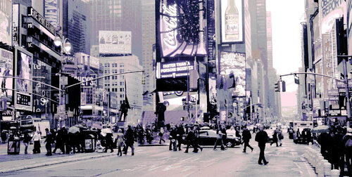 Times Square 2008 in Terracotta/Black and white van Master Phago, Schilderij te koop op Singulart