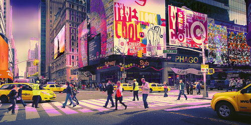 NYC, 7. Avenue, Yellow and Blue Colors di Master Phago, Digitale in vendita su Singulart