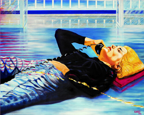 Sharon Stone and red cushion von Master Phago, Druck kaufen auf Singulart