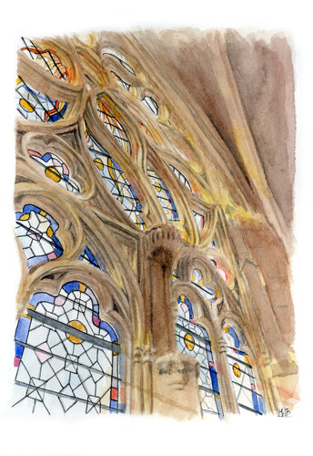 Aquarelle des vitraux de la Sainte Chapelle de Vincennes von Marie-Alix Bourely, Malerei kaufen auf Singulart
