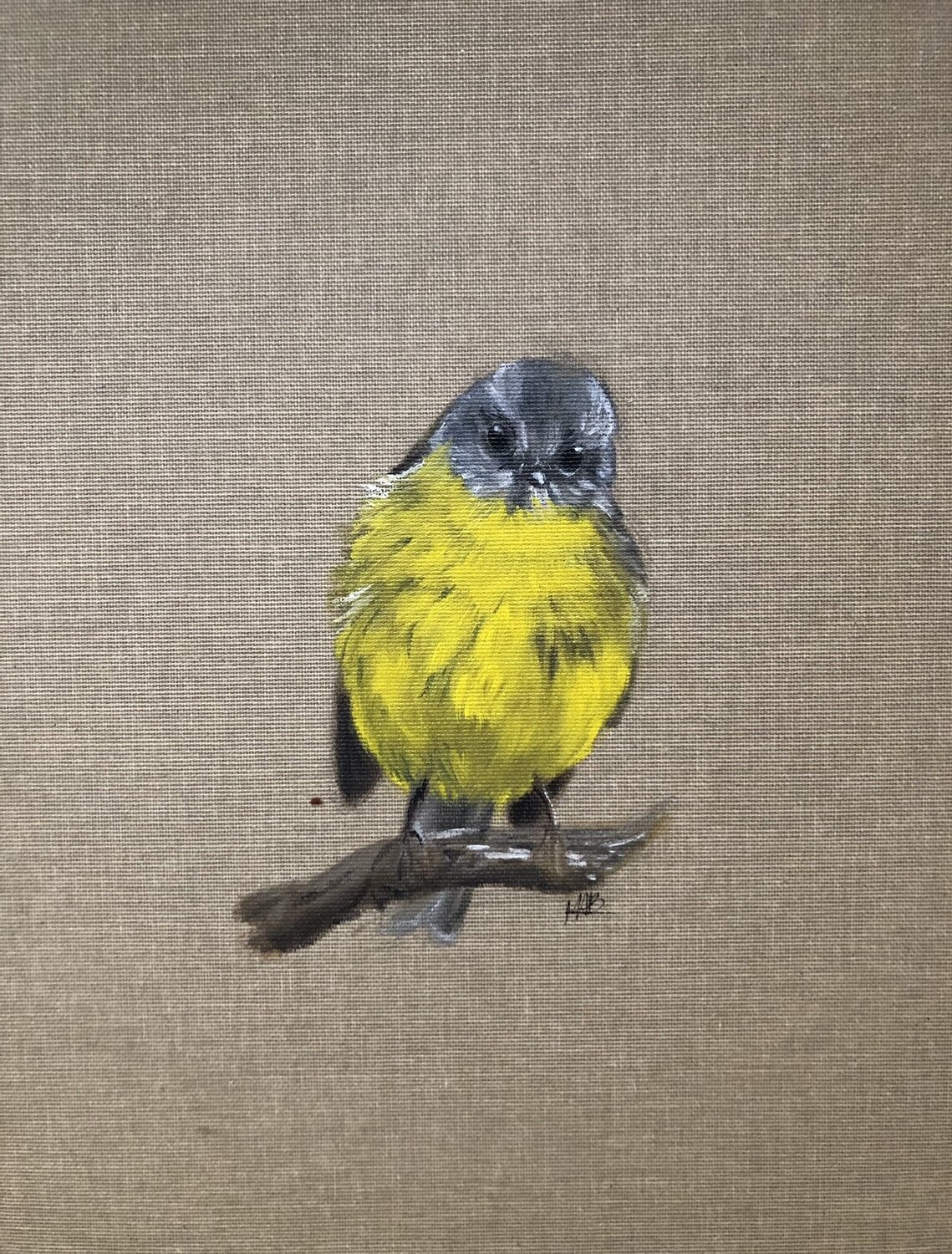 Miro à ventre jaune sur sa branche Marie-Alix Bourely Originalgemälde zu verkaufen